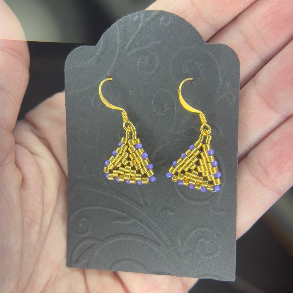 24k Gold Plated Beaded Triangle Earrings
